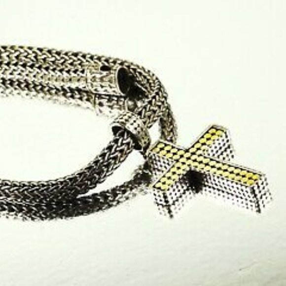 JOHN HARDY Sterling Silver 18K Gold Cross Reversible Pendant & Chain Necklace - Picture 8 of 12